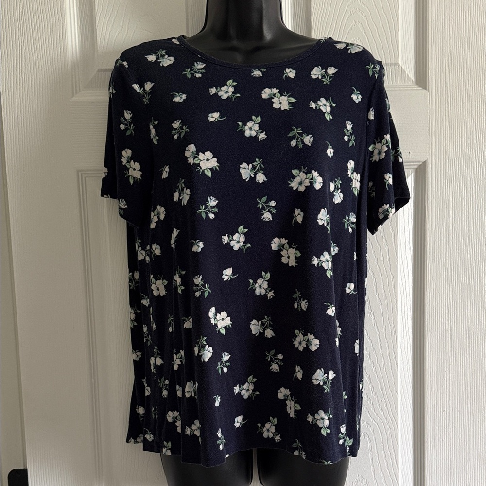 Old Navy Navy Floral Short Sleeve Tee